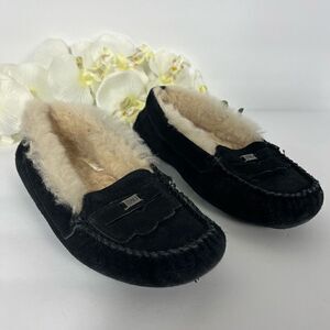 emu Australian Moccasin Womens size 7 Black Shearling lined Slippers